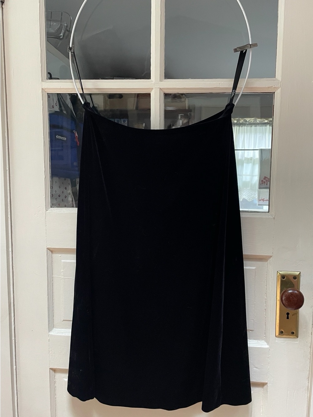 Women's L Patra Stretch Black Velvet slight Flare Skirt 34-40w 29L Midi